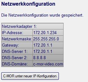 C-MOR Netzwerkeinstellungen gespeichert