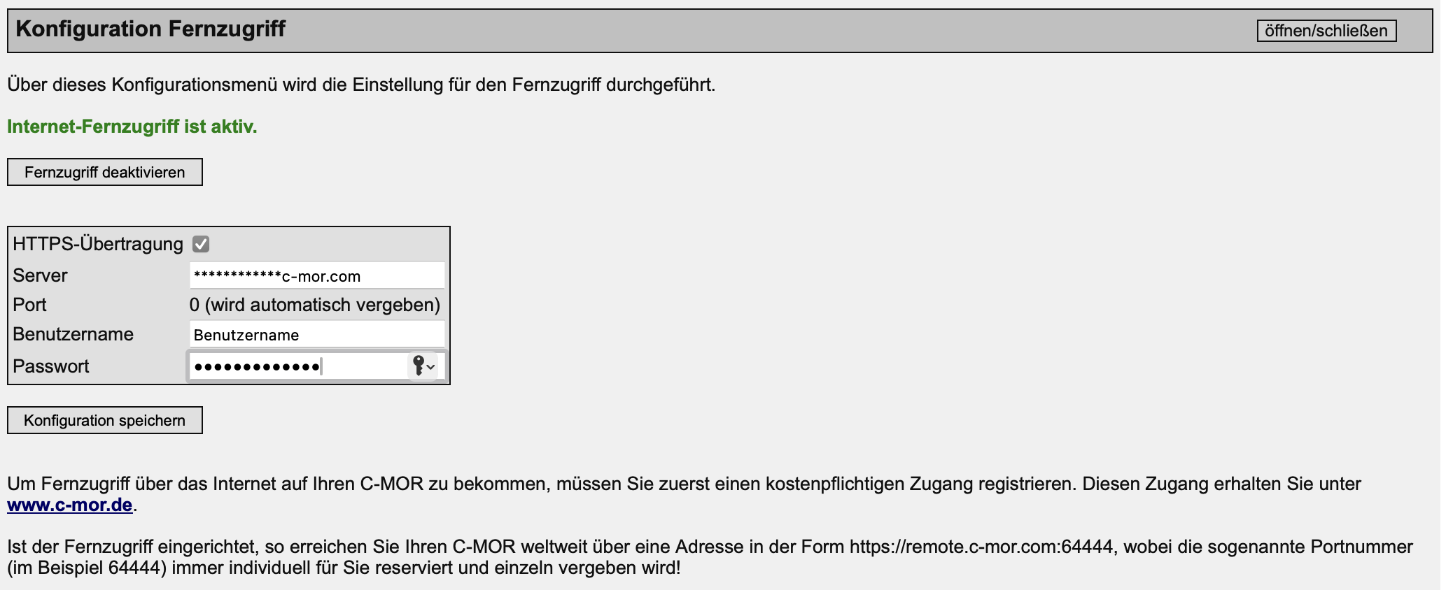C-MOR Konfiguration Fernzugriff