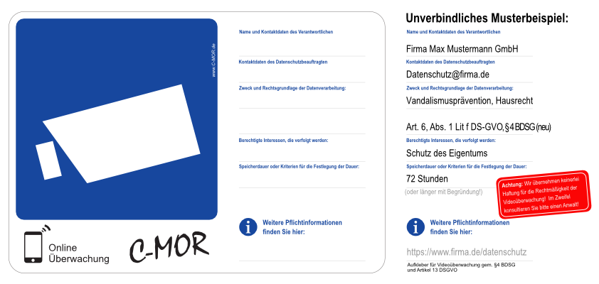 Hinweisschild zum Datenschutz (DSGVO) bei Videoüberwachung, inkl
