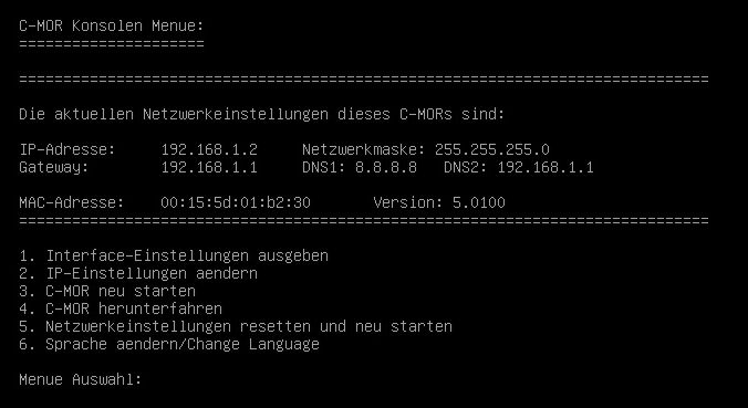 C-MOR Videoüberwachung IP-Setup über VGA-Konsole