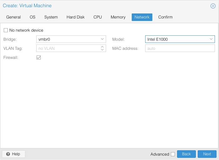 Videoüberwachung Installation auf KVM/Proxmox Netzwerkadapter-Einstellungen.