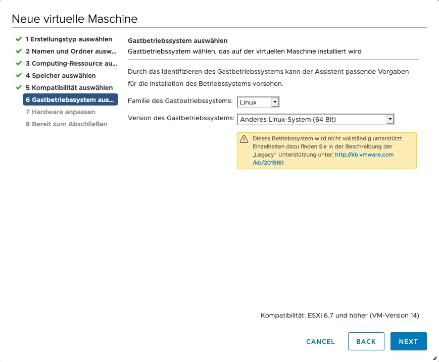 Videoüberwachung auf VMware Gast OS-Auswahl.