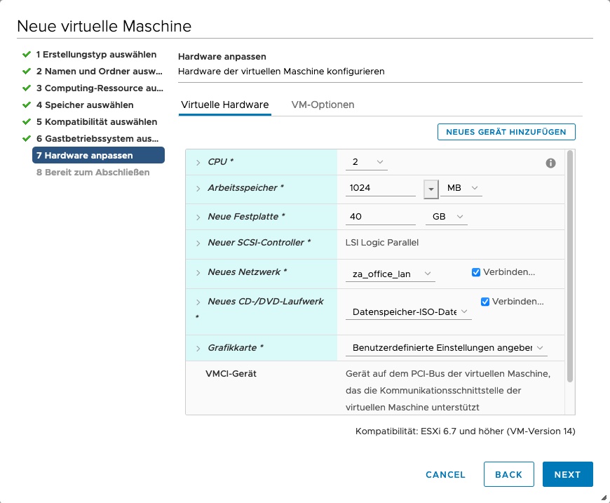 Videoüberwachung auf VMware Hardware Einstellungen.