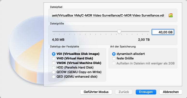 Videoueberwachung VirtualBox Festplatte anpassen.