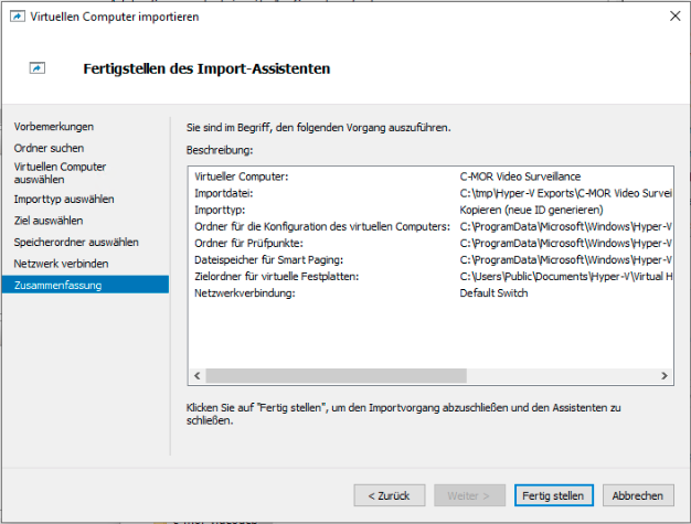 Hyper-V Fertigstellen Import