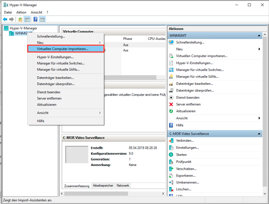 Hyper-V virtuellen Computer importieren