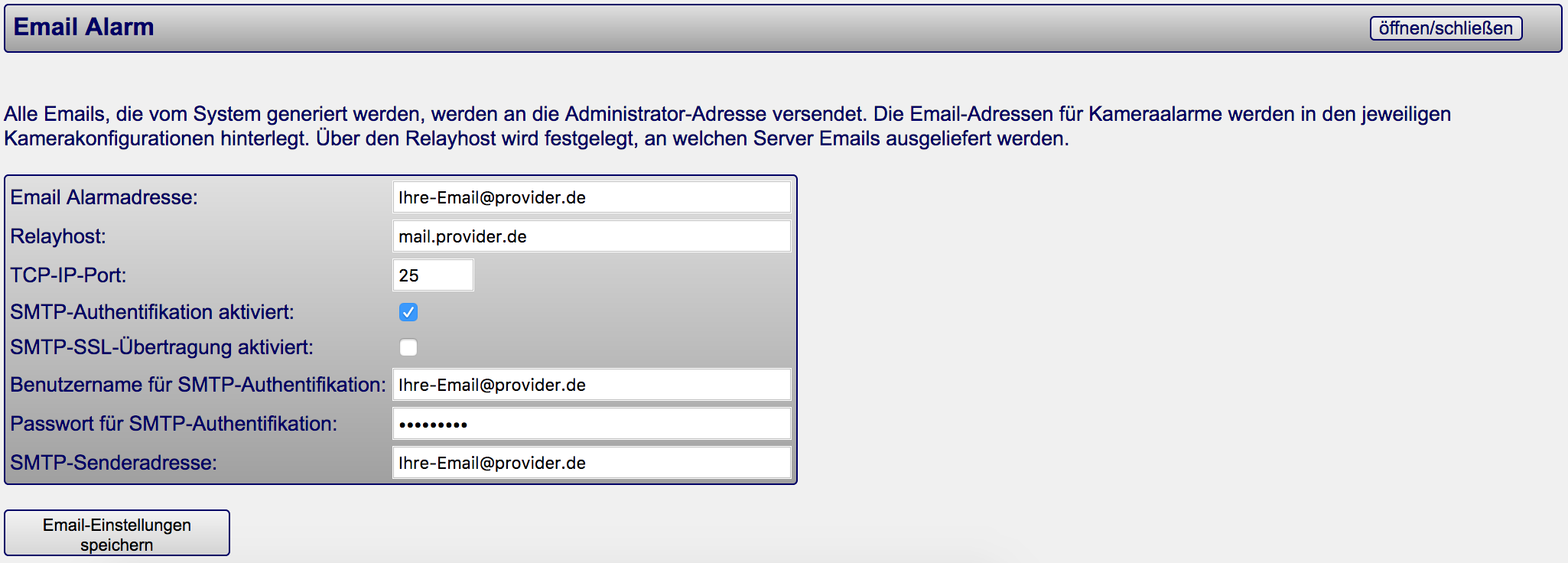 c-mor videoueberwachung e-mail einstellungen