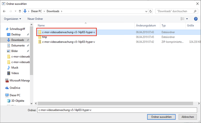 Hyper-V Dateiauswahl