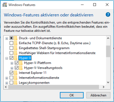 hyper-v unter windows aktiviert