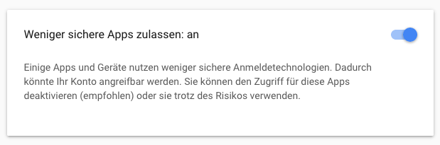 weniger sichere apps gmail