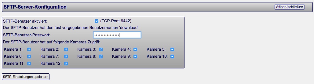 Videoueberwachung SFTP-Zugang aktivieren
