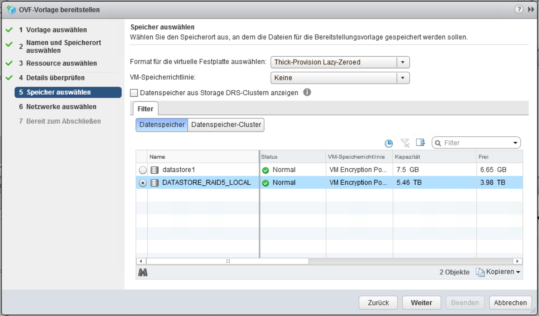 videoueberwachung vmware datastore auswahl